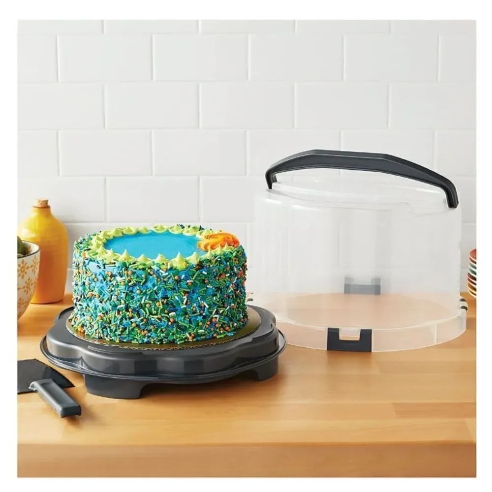 Cake/Cupcake Clear Carrier with Handle & Dark Gray Interchangeable Tray